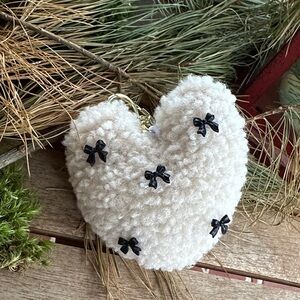 Fleece heart and black bows key chain and bag charm